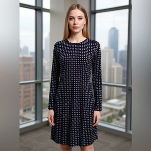 Tibi‎ Blue Geometric Long Sleeve Shift Dress